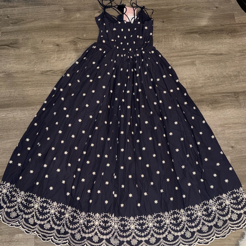 En Saison Nara Cotton Embroidered Tie-Strap Midi Dress - Picture 15 of 16
